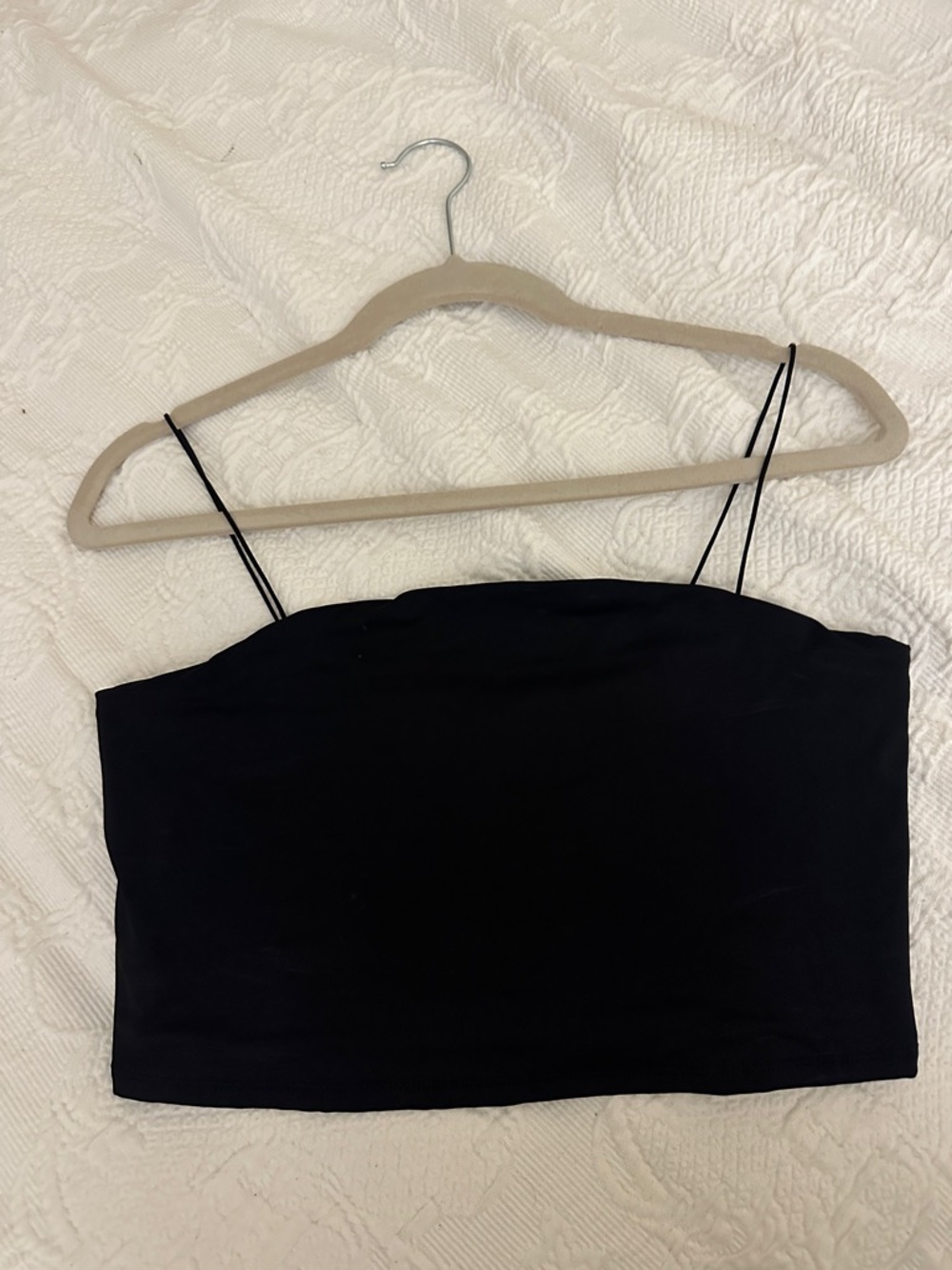 Garage Slim Spaghetti-Strap Black Crop Tank